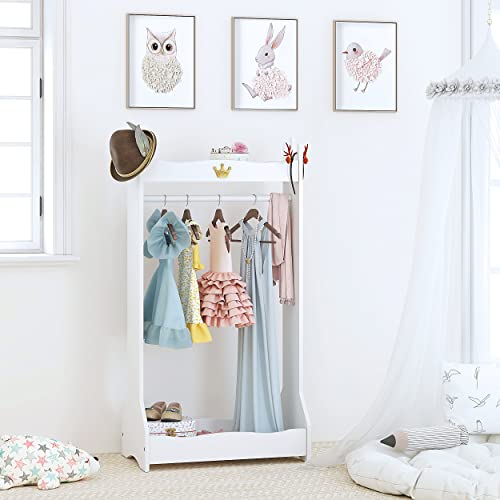 Kids Dress Up Costume Closet with Hanging Rack and Storage Shelves, White