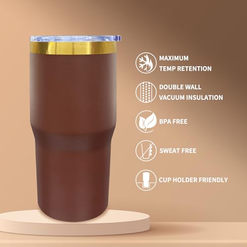 Brown 20 oz Stainless Steel Tumbler with Lid & Straw - Metalya Bulk