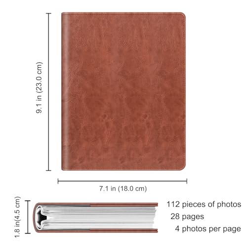 4x6 Photo Album - 112 Pocket Vegan Leather Memory Book, Vintage Brown