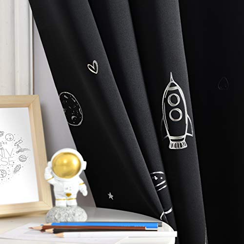 Space Theme Blackout Curtains for Kids Room, 63 Inch Panels, 2-Pack
