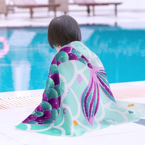 Mermaid Kids Beach Towel - Quick Dry Microfiber Swim Towel 30x60 Inch