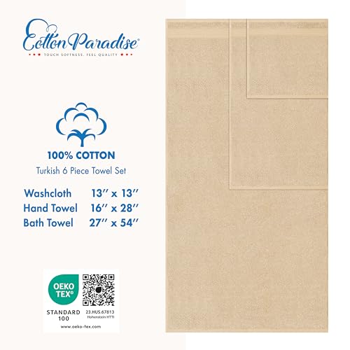 Cotton Paradise 6-Piece Turkish Towel Set - Soft & Absorbent Beige