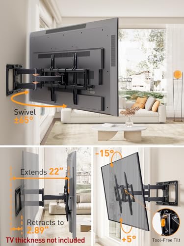 Full Motion TV Wall Mount Bracket for 42–90 Inch TVs, Heavy Duty 150 lbs