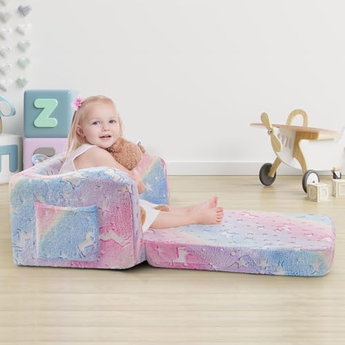 2-in-1 Fold-Out Kids Sofa Chair with Blanket, Convertible Toddler Couch
