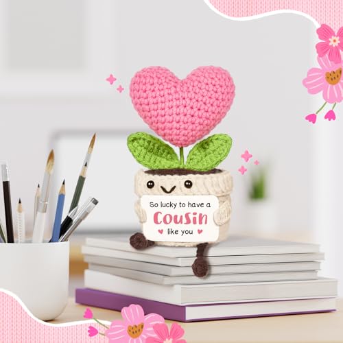 Handmade Crochet Heart Flower Gift for Cousin, Soft Pink Keepsake Decor