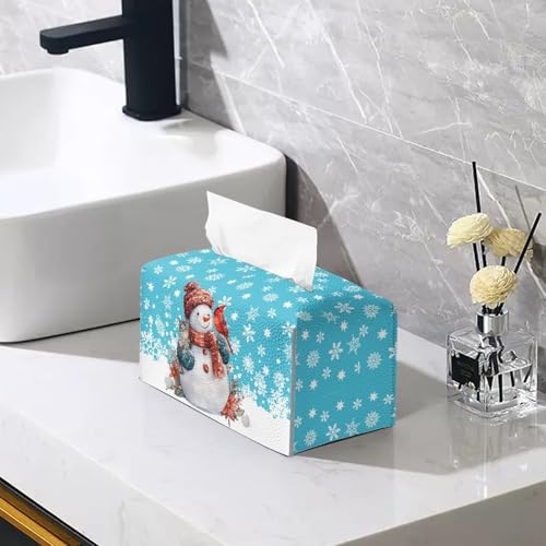 Snowman Cardinal Bird Snowman Tissue Box Cover - PU Leather Rectangular 10x5x5