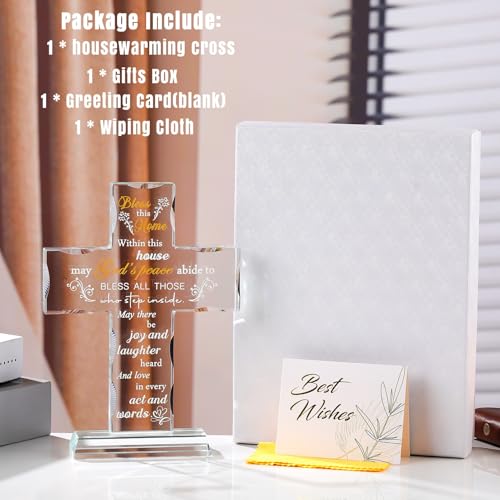 Engraved Glass Cross Housewarming Gift with Blessing Words, Home Decor