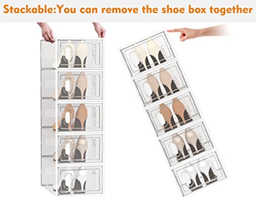 Stackable Clear Plastic Shoe Storage Boxes with Magnetic Door - 12 Pack