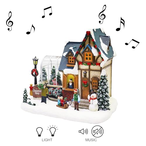 Lighted Musical Christmas Village Shop - LED Holiday Building Decor