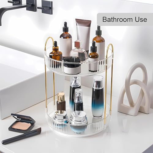 YCIA&DONE 9" x 9" x 12.6" Clear White 2-Tier 360° Rotating Makeup Organizer