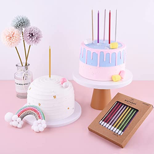 PHD CAKE Gold Long Thin Metallic Birthday Candles with Holders, 24 Pack