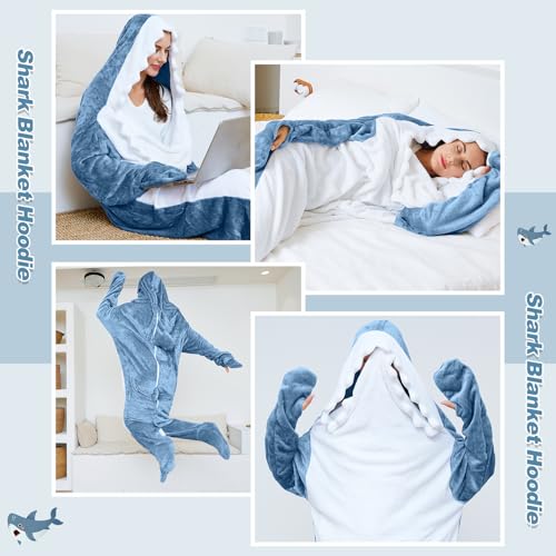 Shark Blanket Hoodie for Adults, Cozy Flannel Shark Sleeping Bag