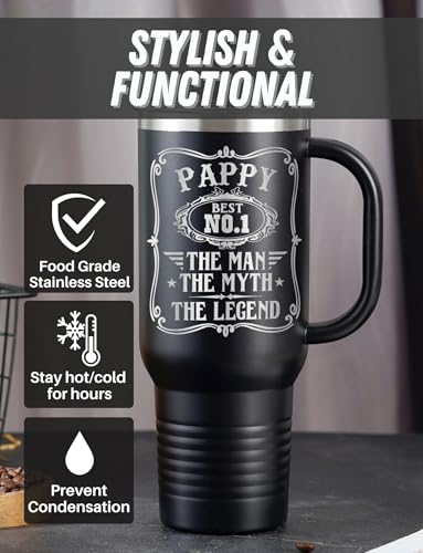 40oz Stainless Steel Tumbler with Handle - Gift for Dad from Kids, Keeps Drinks Hot/Cold, Lid & Straw