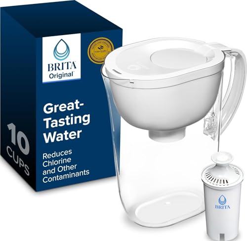 Large 10-Cup Water Filter Pitcher with 1 Filter - BPA Free, Bright White