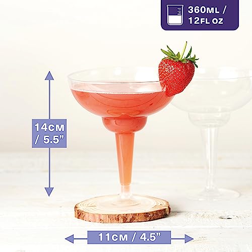 MATANA 10 Pack Transparent Plastic Margarita Glasses 360ml - Reusable & Shatterproof