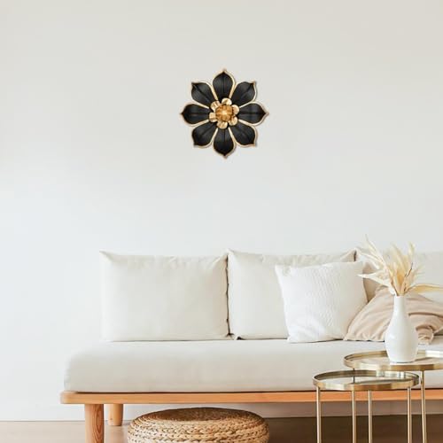 10-Inch 3D Metal Flower Wall Art, Black and Gold Floral Wall Decor