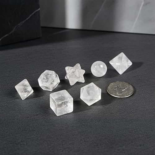 7-Piece Clear Quartz Platonic Solids Geometry Set for Crystal Healing