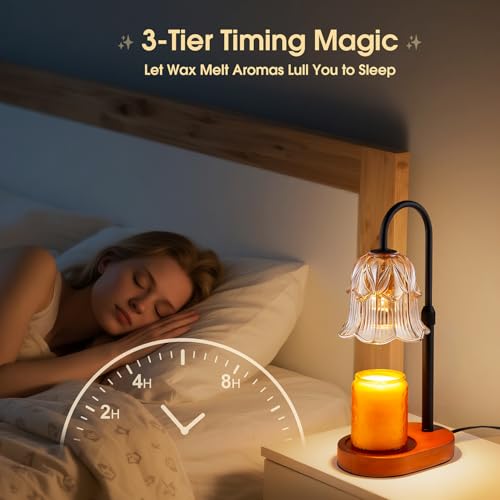 Electric Candle Warmer Lamp with Timer - Amber Tulip Glass Wax Melter