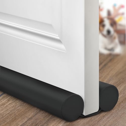 Adjustable Door Draft Stopper - Under Door Sweep & Weather Stripping, Black