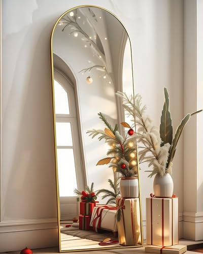 Arched Full Length Mirror 18x58 Inch - Floor or Wall Mounted Gold Mirror