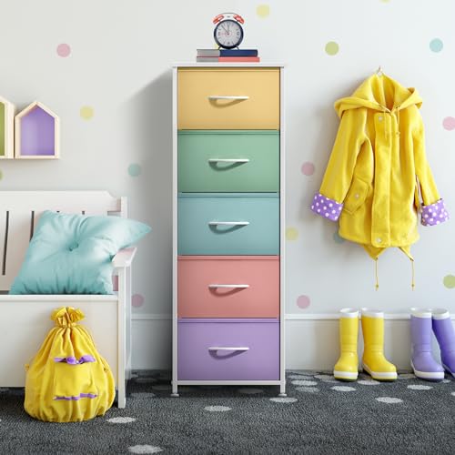 5-Drawer Fabric Dresser with Wood Top, Kids Bedroom Storage Organizer