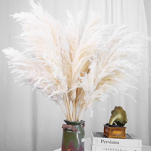 Natural Dried Pampas Grass Decor (60 Pcs, 17 Inch) - Fluffy Boho Room Decor