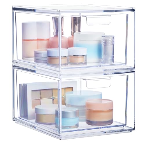 4.5 Inch Tall Clear Plastic Drawer Organizer Set for Cosmetics & Beauty Supplies | 2 Pack