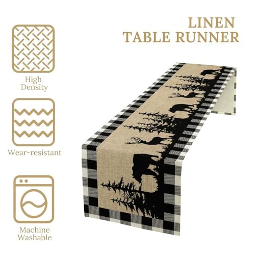 Bear Deer-1 13x70 Inch Rustic Buffalo Plaid Table Runner - TFOSO