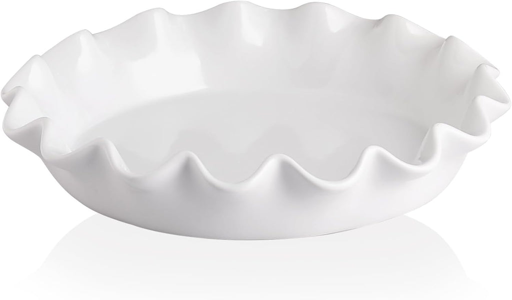 Sweejar Ceramic Pie Pan - 11.5 Inches Deep Fluted Porcelain Dish | Non-Stick Design for Perfect Baking