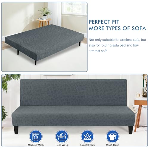 Waterproof Futon Cover Full Size Washable Jacquard Slipcover - Dark Gray