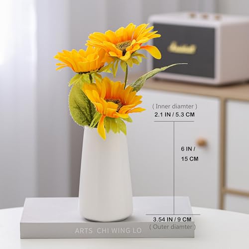 6-Inch Small White Ceramic Flower Vase for Boho Home Decor Centerpieces