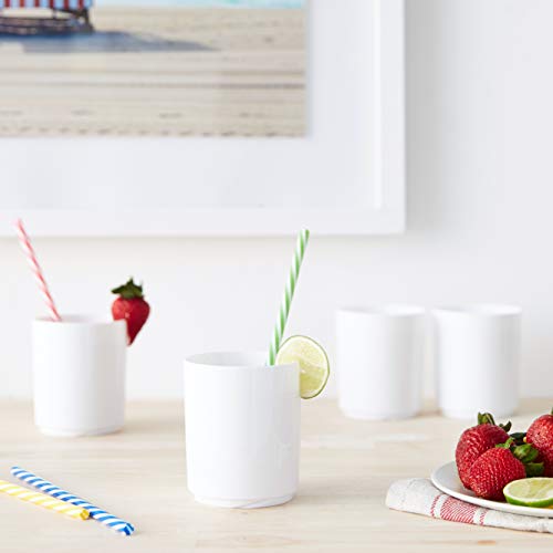 DRINIQUE Unbreakable Elite Tumbler Glass (Set of 4) 12oz Plastic Iced Tea Glasses - Stackable, Shatterproof, Dishwasher Safe - White