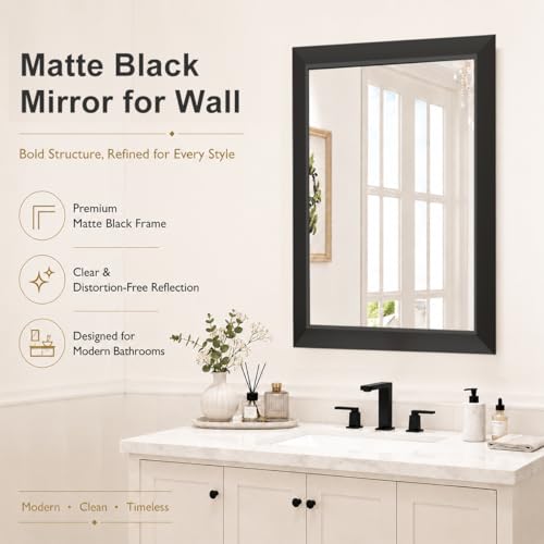 24x36 Matte Black Bathroom Vanity Mirror, Rectangle Wall Mirror with Metal Frame