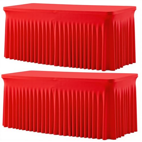 Besutolife 2-Pack Red Spandex Tablecloth 72 x 30 Inches 6ft Rectangular Fitted Covers