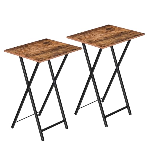 Folding TV Tray Tables Set of 2 - Industrial Side Table for Small Spaces