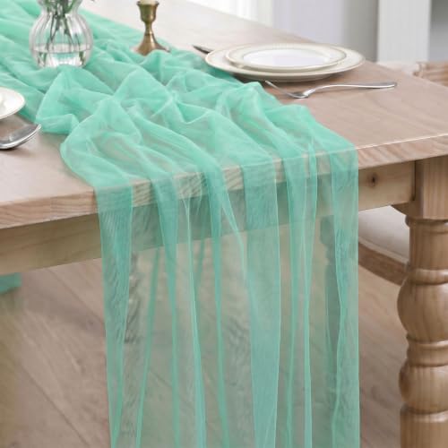 Artoid Mode Turquoise 28x120 Inch Gauze Table Runner for Holiday Party & Wedding Decor