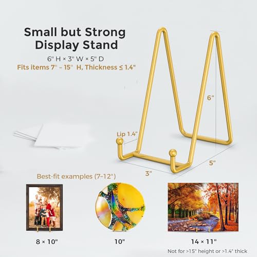 6-Inch Metal Plate Stand for Display - Gold Decorative Picture Easel (2 Pack)
