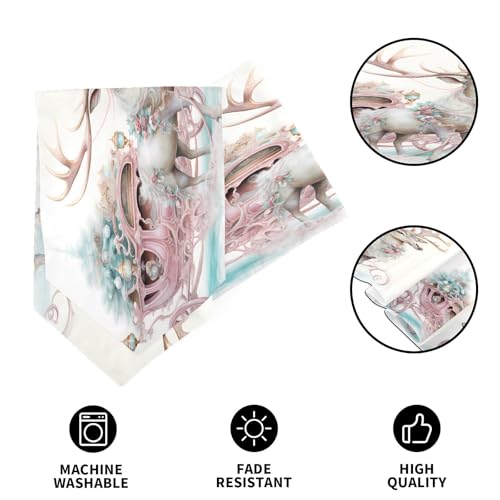 Senya Pink Christmas Elk Table Runner 14x108 Inches - Holiday Decor