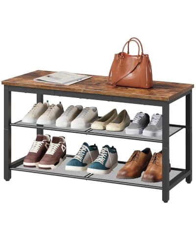 3-Tier Industrial Shoe Bench with Mesh Shelves, 29.5-Inch Entryway Organizer