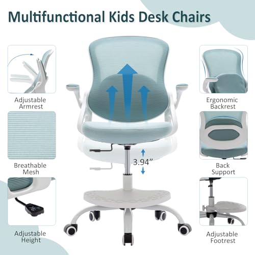 Ergonomic Kids Desk Chair with Adjustable Height, Footrest, and Swivel Mesh