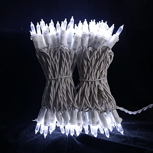 Multi-Sparking White Wire Cool White LED Christmas Lights 2 Pack, 33ft Connectable Indoor Outdoor Decor