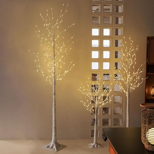 NOWSTO Birch Tree Lights Set of 3 - 4ft/6ft/8ft Outdoor LED with Timer, 440 Warm White