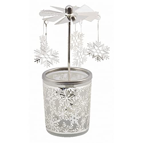 MaMeMi Snowflake Tealight Candle Holder Carousel – Glass Wind Light, 5.9", Tealight Included