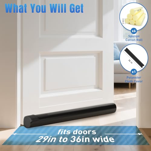 36-Inch Under Door Draft Stopper - Adjustable Door Sweep Gap Filler, Black