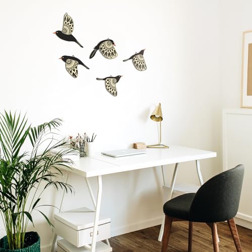 5-Piece Wooden Bird Wall Art Set, Rustic Farmhouse Home Decor Wall Hanging