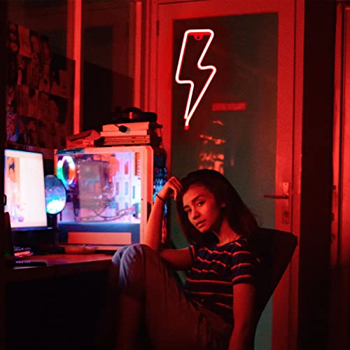Red Lightning Bolt LED Neon Sign for Bedroom Wall Decor