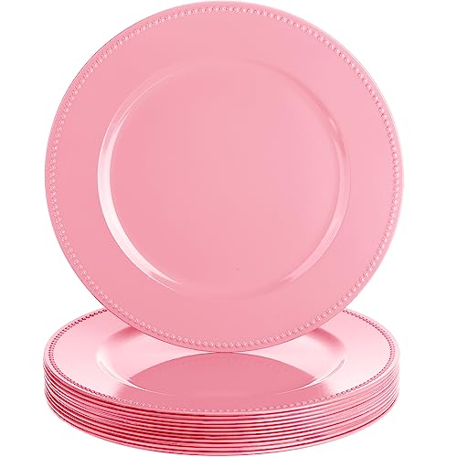 Gerrii Pink Beaded Charger Plates 13-inch Set of 12 for Table Decor