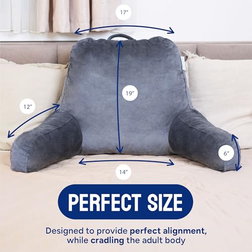 Deluxe Reading Pillow with Arms and Pockets for Bed - Large Grey