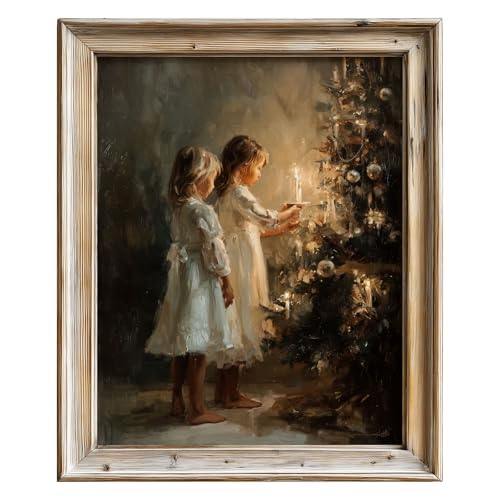 Japrex 11x14 Nostalgic Victorian Christmas Wall Art – Candlelit Tree & Children Print, Unframed