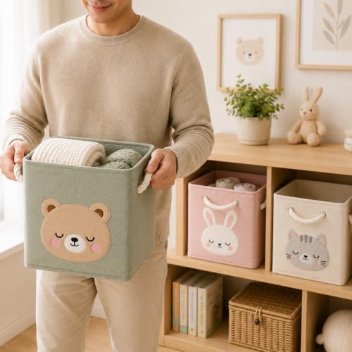 Collapsible Felt Storage Bins - Set of 3 Cube Organizers with Rope Handles